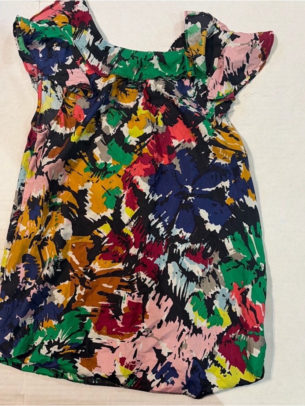 J. Crew Multicolor Silk Abstract Print Ruffle Sleeve Blouse
